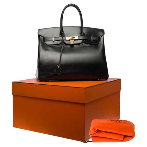 hermes noir box calf leather gold finish birkin 35 bag